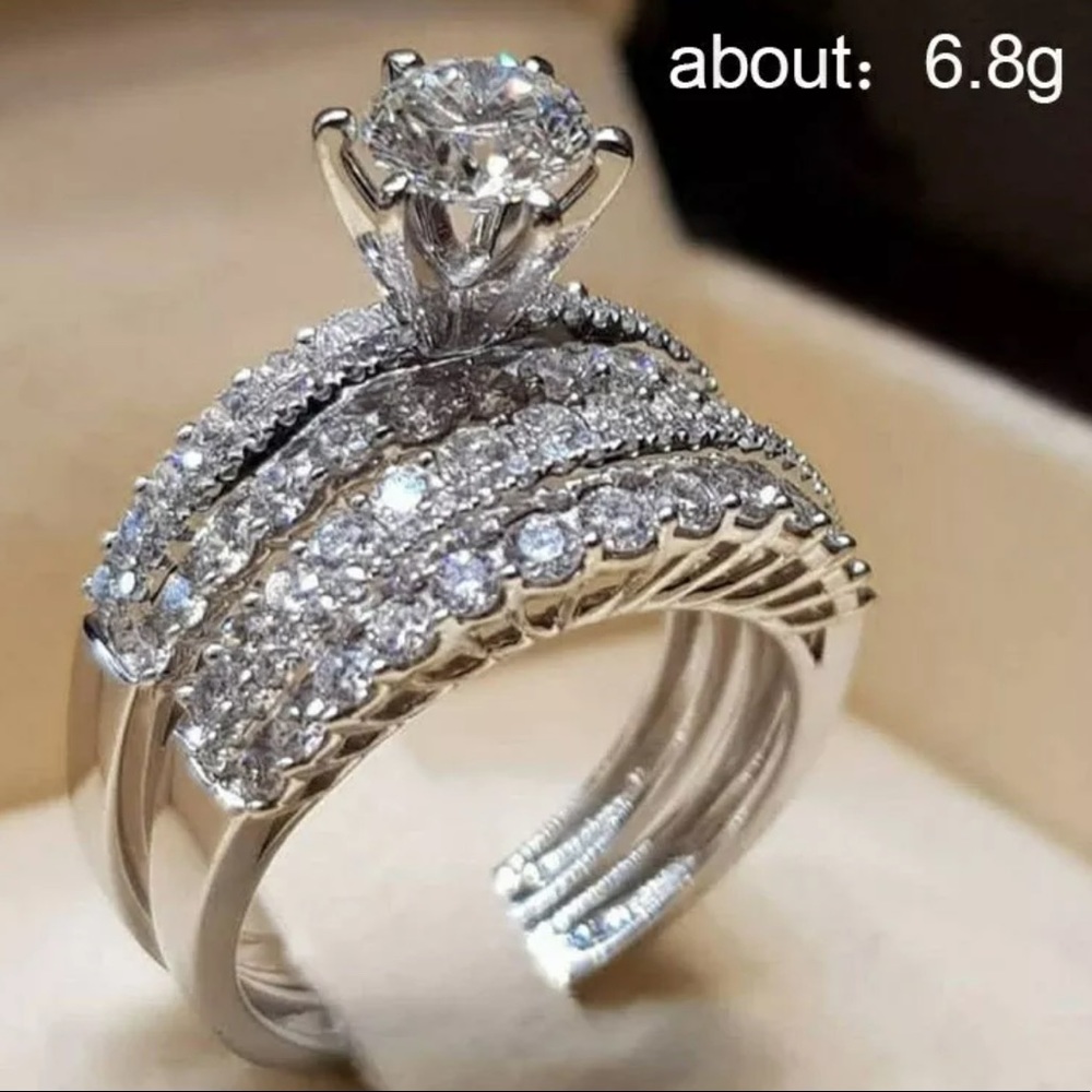 NEW 2pc Silver Diamond Engagement Ring - Picture 2 of 2